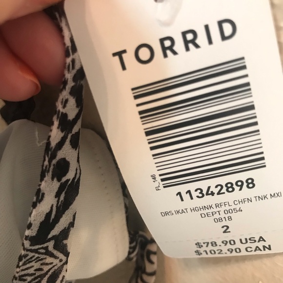 Torrid Maxi Ikot Chiffon Black White Dress 2 - Picture 6 of 7